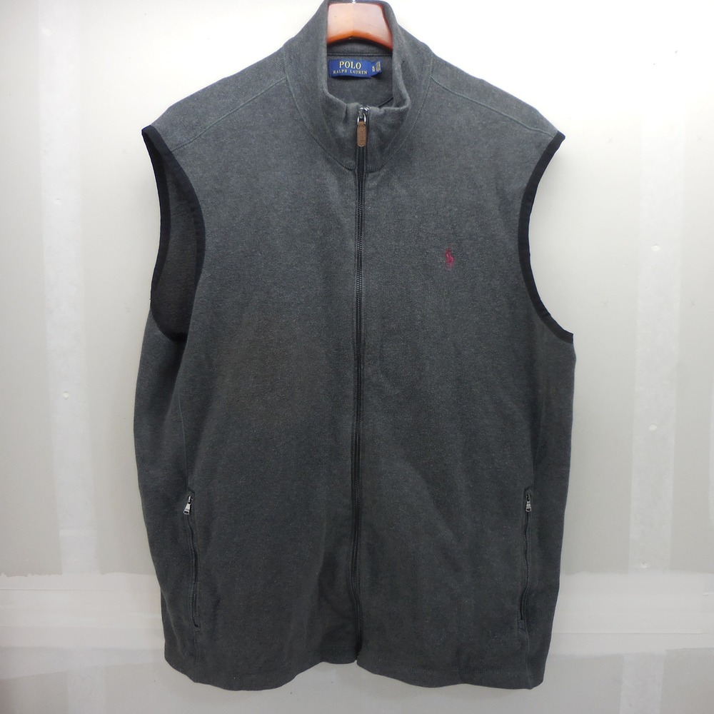 Polo Ralph Lauren Mens XL Gray Cotton Full Zip Mock Neck Pony Logo Vest